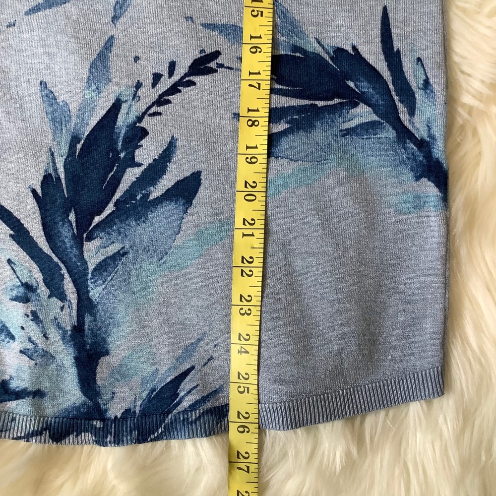 Chicos Blue Leaf Print Boat Neck Sweater Size 2 Large Rayon Blend Long Sleeve - Picture 10 of 13